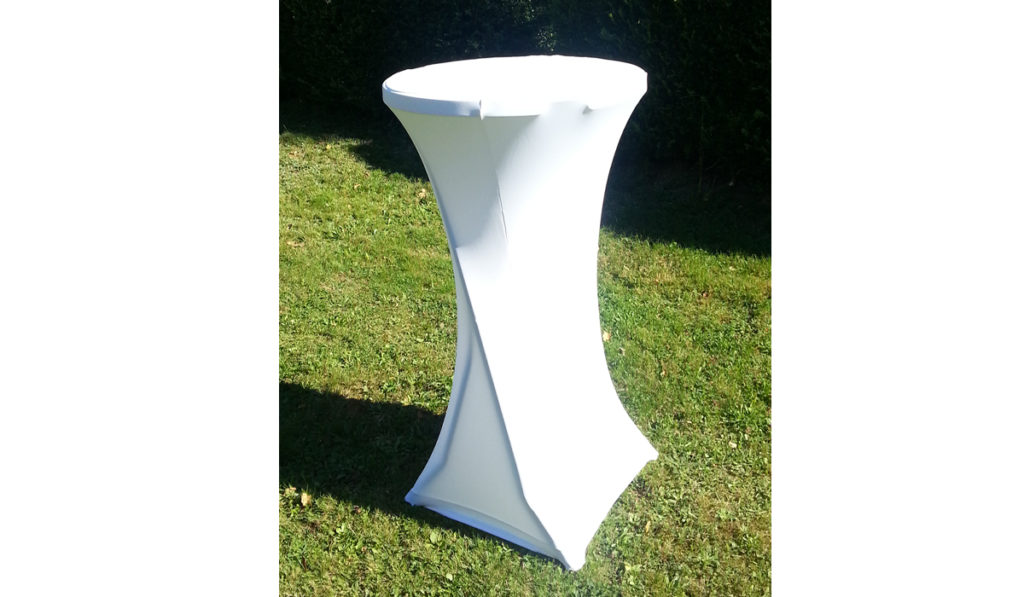 Location housse blanche lycra pour mange debout R/EV-479